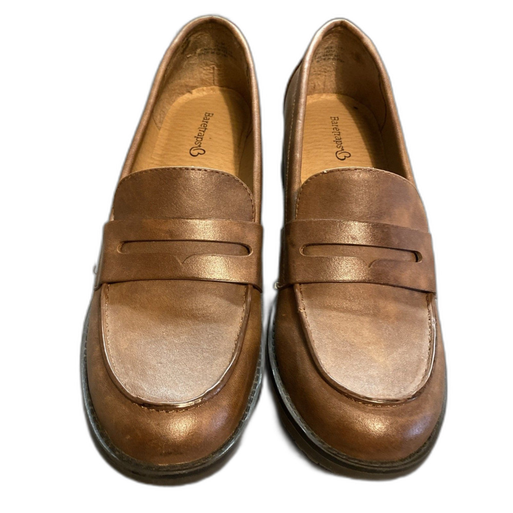 Baretraps Shoes Womens 10 M Casual Slip On Penny Loafers Brown Faux Leather